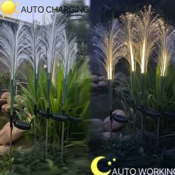 2PCS Solar Pathway Lights, Waterproof LED Bulrush Fiber Garden Lights for Christmas Outdoor Garden & Walkway Decor