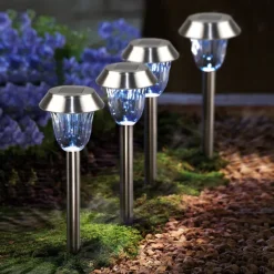 4pcs Solar Pathway Lights Outdoor LED Garden Lights for Patio Color Stainless Steel Integrated Underground Lamp Lawn Lamp Night Lighting Lamp Party Decoration Lamp