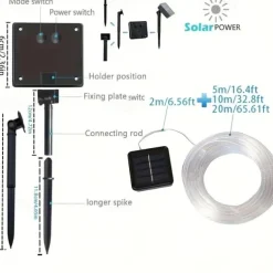 2Pcs Solar Rope Lights Outdoor Waterproof 8Modes LED String Fairy Lights for Christmas, Tent, Gazebo, Trampoline, Walkway, Pool