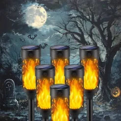 1/2pcs Solar Torch Lights with Dancing Flickering Flame Lights, Pathway Torch Flickering Light Waterproof Garden Decoration Outdoor Lawn Tiki Led Path Yard Patio Floor Lamp for Halloween