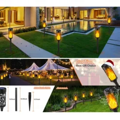 1/2pcs Solar Torch Lights with Dancing Flickering Flame Lights, Pathway Torch Flickering Light Waterproof Garden Decoration Outdoor Lawn Tiki Led Path Yard Patio Floor Lamp for Halloween