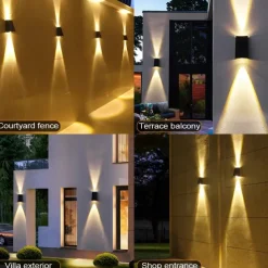 2pcs Solar Wall Lights Outdoor LED Garden Lights Waterproof Wall Light Smart Light Control Sensor Porch Lamp Courtyard Balcony Fence Channel Lighting Landscape Decoration Solar Night Light