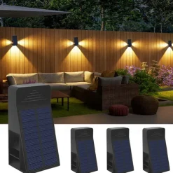 2pcs Solar Wall Washer Lights – High Brightness Waterproof, 3-Sided Luminous, Garden Villa Yard Fence Porch Landscape Decoration