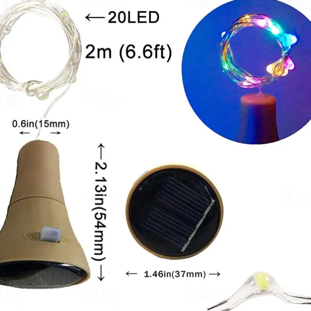 10Pcs Solar Wine Bottle Lights Outdoor Cork Shape Fairy Lights Garland Christmas Light Copper Wire Home Room Decoration Lamp 2m 1m