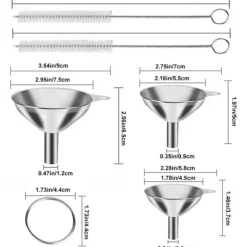 3/5pcs Stainless Steel Funnels For Kitchen Use, Large Tiny Small Funnel Set Of 3, Metal Cooking Powder Food Grade Flask Funnels For Filling Bottles Liquor Water Spice, 2pcs Cleaning Brushes