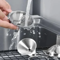 3/5pcs Stainless Steel Funnels For Kitchen Use, Large Tiny Small Funnel Set Of 3, Metal Cooking Powder Food Grade Flask Funnels For Filling Bottles Liquor Water Spice, 2pcs Cleaning Brushes