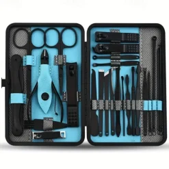 10/15/20/25pcs Stainless Steel Makeup Kit & Manicure set, Nail Clipper Set, With Black Leather Travel For Men & Women