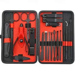 10/15/20/25pcs Stainless Steel Makeup Kit & Manicure set, Nail Clipper Set, With Black Leather Travel For Men & Women