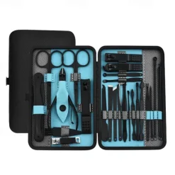 10/15/20/25pcs Stainless Steel Makeup Kit & Manicure set, Nail Clipper Set, With Black Leather Travel For Men & Women