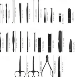 10/15/20/25pcs Stainless Steel Makeup Kit & Manicure set, Nail Clipper Set, With Black Leather Travel For Men & Women