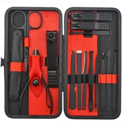 10/15/20/25pcs Stainless Steel Makeup Kit & Manicure set, Nail Clipper Set, With Black Leather Travel For Men & Women