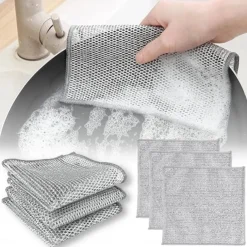 3pcs Steel Wire Dishwashing Cloth Kitchen Cleaning Cloth Non-stick Oil Dish Clean Towel Washing Rags Household Cleaning Cloths
