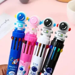 4pcs Student Astronaut 10-color Ballpoint Pen Student Notebook 10-color Pen Creative Astronaut Press Multicolor Pen