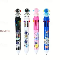 4pcs Student Astronaut 10-color Ballpoint Pen Student Notebook 10-color Pen Creative Astronaut Press Multicolor Pen