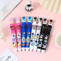 4pcs Student Astronaut 10-color Ballpoint Pen Student Notebook 10-color Pen Creative Astronaut Press Multicolor Pen