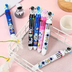 4pcs Student Astronaut 10-color Ballpoint Pen Student Notebook 10-color Pen Creative Astronaut Press Multicolor Pen