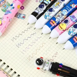 4pcs Student Astronaut 10-color Ballpoint Pen Student Notebook 10-color Pen Creative Astronaut Press Multicolor Pen