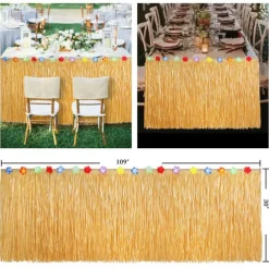 152PCS Table Skirt Package Hawaiian Tassel Table Surround Simulation Turtle Back Leaf Hibiscus Honeycomb Insert Table Decoration