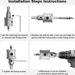5pcs TCT Hole Saw Kit Tungsten Carbide Tipped Hole Saw Drill Bit with Titanium-Plated Pilot Drill bit for Metal, Stainless Steel, Iron, Wood, Plastic