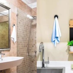 2pcs Towel Holder, Self Adhesive Wall Dish Towel Hook, Round Wall Mount Towel Holder For Bathroom, Kitchen And Home, Wall, Cabinet, Garage, No Drilling Required