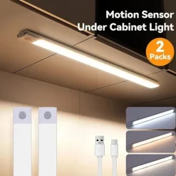 1/2pcs Ultra-thin Motion Sensor LED Night Light Cabinet Light Three-color Dimmable USB Charging Wardrobe Kitchen Home Lighting 20/30/40/50cm