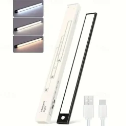 1/2pcs Ultra-thin Motion Sensor LED Night Light Cabinet Light Three-color Dimmable USB Charging Wardrobe Kitchen Home Lighting 20/30/40/50cm