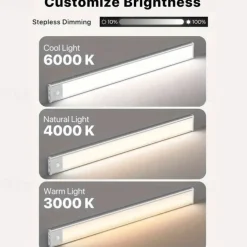 1/2pcs Ultra-thin Motion Sensor LED Night Light Cabinet Light Three-color Dimmable USB Charging Wardrobe Kitchen Home Lighting 20/30/40/50cm