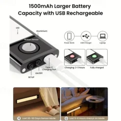 1/2pcs Ultra-thin Motion Sensor LED Night Light Cabinet Light Three-color Dimmable USB Charging Wardrobe Kitchen Home Lighting 20/30/40/50cm