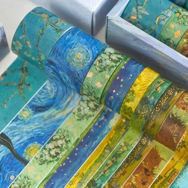 10pcs Van Gogh Washi Tape Set, Decorative Adhesive For DIY Crafts, Gift Wrapping, Scrapbooking Supplies, Bullet Journals, Planners, Party Decorations