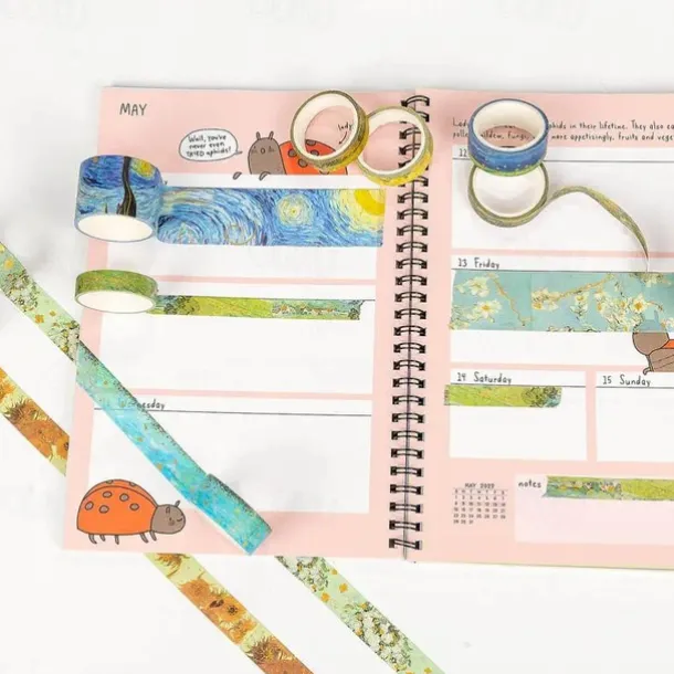 10pcs Van Gogh Washi Tape Set, Decorative Adhesive For DIY Crafts, Gift Wrapping, Scrapbooking Supplies, Bullet Journals, Planners, Party Decorations