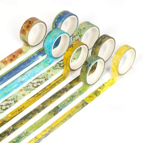 10pcs Van Gogh Washi Tape Set, Decorative Adhesive For DIY Crafts, Gift Wrapping, Scrapbooking Supplies, Bullet Journals, Planners, Party Decorations