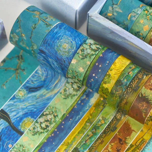 10pcs Van Gogh Washi Tape Set, Decorative Adhesive For DIY Crafts, Gift Wrapping, Scrapbooking Supplies, Bullet Journals, Planners, Party Decorations