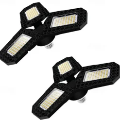 2pcs 80w LED Garage Ceiling Light Deformable 3 Adjustable Panels E26 E27 for Home Warehouse Workshop Lamp Warm White AC85-265V