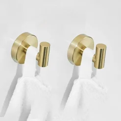 2pcs Wall Hooks for Coats,Stainless Steel Robe Hooks,Wall Mounted Coat Hooks For Bathroom,Bedroom,Kitchen(Golden)