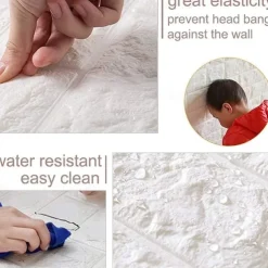 5pcs Wallpaper 3D Brick Self-Adhesive Wall Panels White Modern Waterproof Stone Look Wallpaper Foam Wall Sticker for Bathroom Bedroom Living Room Balcony Kitchen