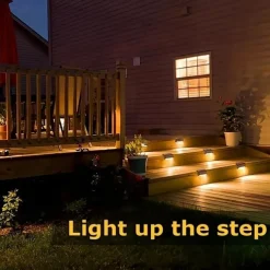 6pcs Waterproof Solar Deck Lights, Outdoor LED Solar Step Lights for Railing, Deck, Patio, Yard, Column, Fence, Stairs and Driveway (Warm Light/White Light)