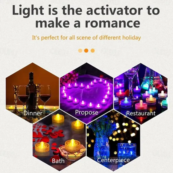 12pcs Waterproof Submersible Mini LED Lights Tea Light Underwater LED Candle Lamp For Aquarium Wedding Party Vase Decor