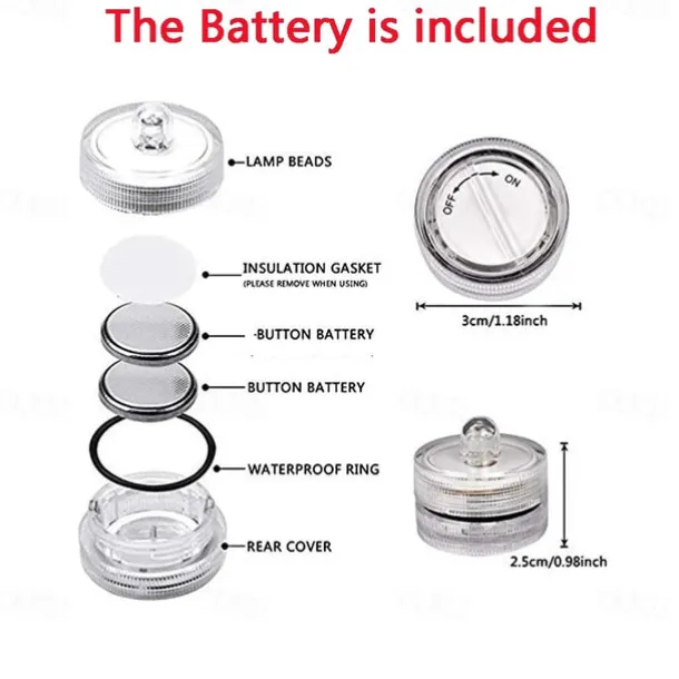 12pcs Waterproof Submersible Mini LED Lights Tea Light Underwater LED Candle Lamp For Aquarium Wedding Party Vase Decor