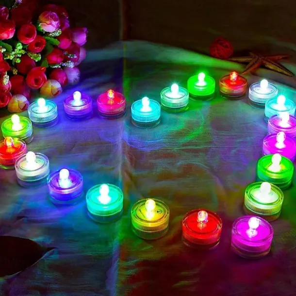 12pcs Waterproof Submersible Mini LED Lights Tea Light Underwater LED Candle Lamp For Aquarium Wedding Party Vase Decor