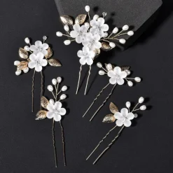 3/5PCS Wedding Hair Comb Bridal Hair Pins Set Silver Crystal Pearl Hair Side Comb U-shaped Flower Rhinestone Wedding Hair Accessories for Bride Bridesmaid Prom