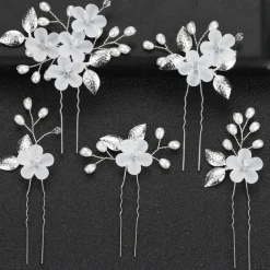 3/5PCS Wedding Hair Comb Bridal Hair Pins Set Silver Crystal Pearl Hair Side Comb U-shaped Flower Rhinestone Wedding Hair Accessories for Bride Bridesmaid Prom