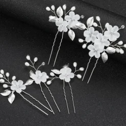 3/5PCS Wedding Hair Comb Bridal Hair Pins Set Silver Crystal Pearl Hair Side Comb U-shaped Flower Rhinestone Wedding Hair Accessories for Bride Bridesmaid Prom