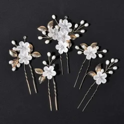 3/5PCS Wedding Hair Comb Bridal Hair Pins Set Silver Crystal Pearl Hair Side Comb U-shaped Flower Rhinestone Wedding Hair Accessories for Bride Bridesmaid Prom