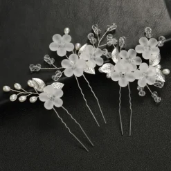 3/5PCS Wedding Hair Comb Bridal Hair Pins Set Silver Crystal Pearl Hair Side Comb U-shaped Flower Rhinestone Wedding Hair Accessories for Bride Bridesmaid Prom