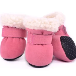 4Pcs Winter Dog Boots, Pet Snow Shoes Thicken Fleece Pet Outdoor Shoes with Anti-Slip Sole for Small Medium Large Dogs