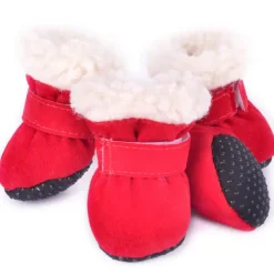 4Pcs Winter Dog Boots, Pet Snow Shoes Thicken Fleece Pet Outdoor Shoes with Anti-Slip Sole for Small Medium Large Dogs