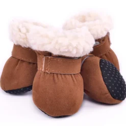 4Pcs Winter Dog Boots, Pet Snow Shoes Thicken Fleece Pet Outdoor Shoes with Anti-Slip Sole for Small Medium Large Dogs