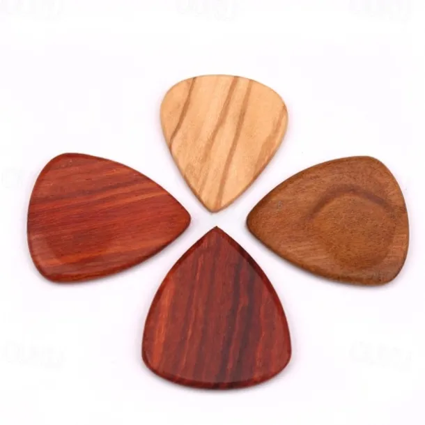4Pcs Wooden Guitar Picks with Iron Storage Box Solid Wood Guitar Picks