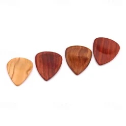 4Pcs Wooden Guitar Picks with Iron Storage Box Solid Wood Guitar Picks