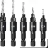 5pcs Woodworking Countersink Drill Bit Set, With 1/4" Hex Shank For DIY Woodworking With One L-Wrench #5 #6 #8 #10 #12